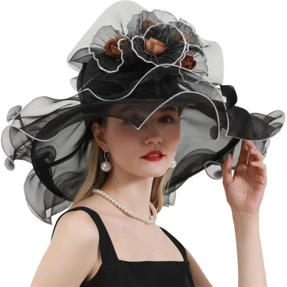 Women Organza Church Derby Hat Black